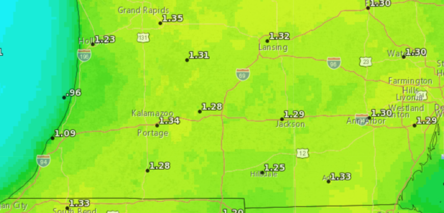 Weekly forecasted reference evapotranspiration rate for the week ending May 18.